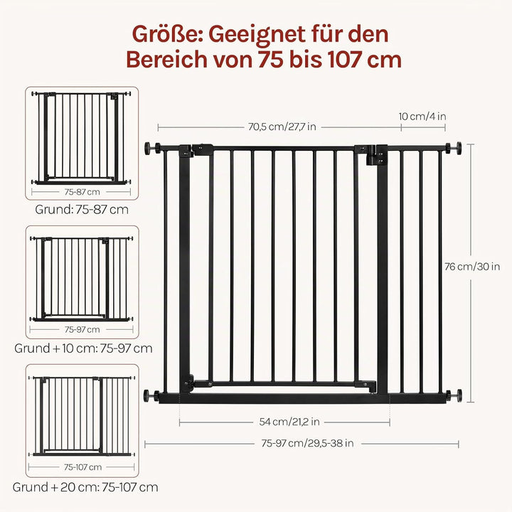 WOLTU Treppenschutzgitter, Türschutzgitter, Absperrgitter, inkl. 10 cm Verlängerung, 75-97 cm, mit/o
