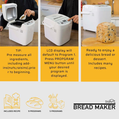 STARLYF Brotbackautomat Bread Maker, 14 Programme, 500,00 W, für 750g Brot, Timer, Joghurt, Marmelad