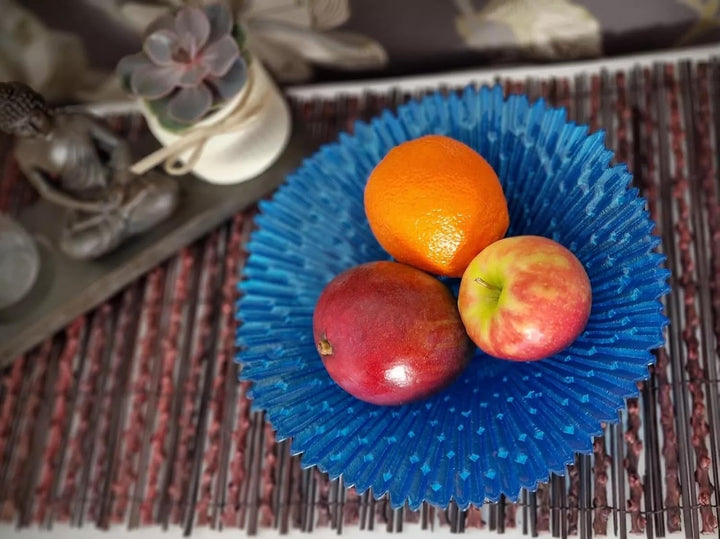 budawi® Brunnenschale Glasschale Obstschale Polareis blau mit Zackenrand Ø 29 cm für Nebler und Zimm