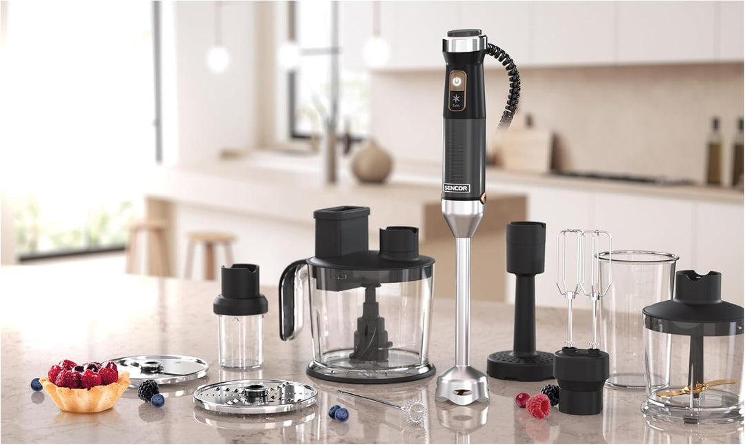 Sencor Multifunktionaler Ultra-Power Stabmixer 10 in 1, 1500W, mit QuadBlade-Technologie aus Titan,