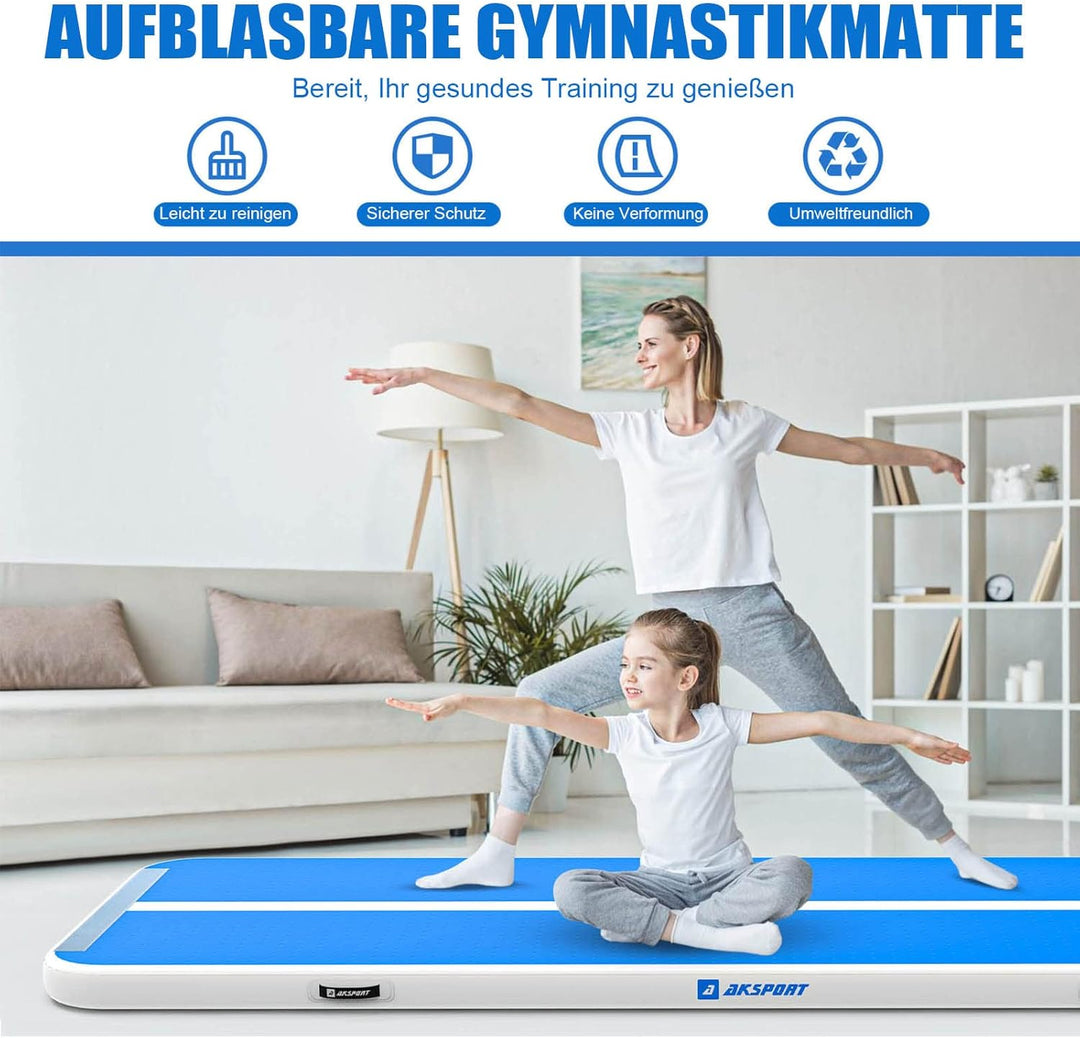 AKSPORT Air Matte Track Tumbling Matte,3/4/5/6m Aufblasbar Gymnastikmatte Turnmatte Tumbling Matten