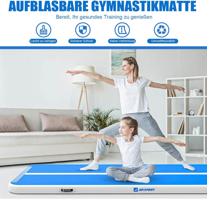 AKSPORT Air Matte Track Tumbling Matte,3/4/5/6m Aufblasbar Gymnastikmatte Turnmatte Tumbling Matten