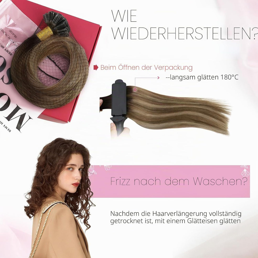 Moresoo Bonding Extensions Echthaar Ombre Braun Haarverlangerung U Tip Extensions Echthaar Dunkelbra
