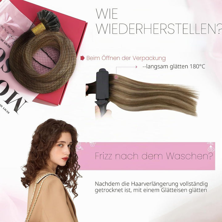 Moresoo Bonding Extensions Echthaar Ombre Braun Haarverlangerung U Tip Extensions Echthaar Dunkelbra