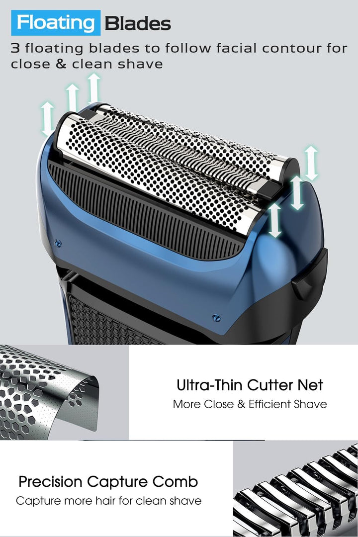Rasierer Herren Elektrisch [2024 New] Elektrorasierer mit 3 Flexiblen Klingen & Reiseetui, Rasierapp