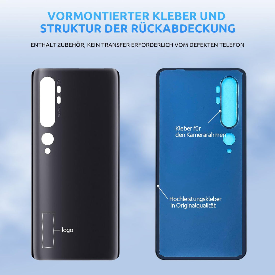 Eonpam Akkudeckel für Xiaomi Mi Note 10 / Note 10 Pro Rückseite Glas Original Backcover Back Glas Er