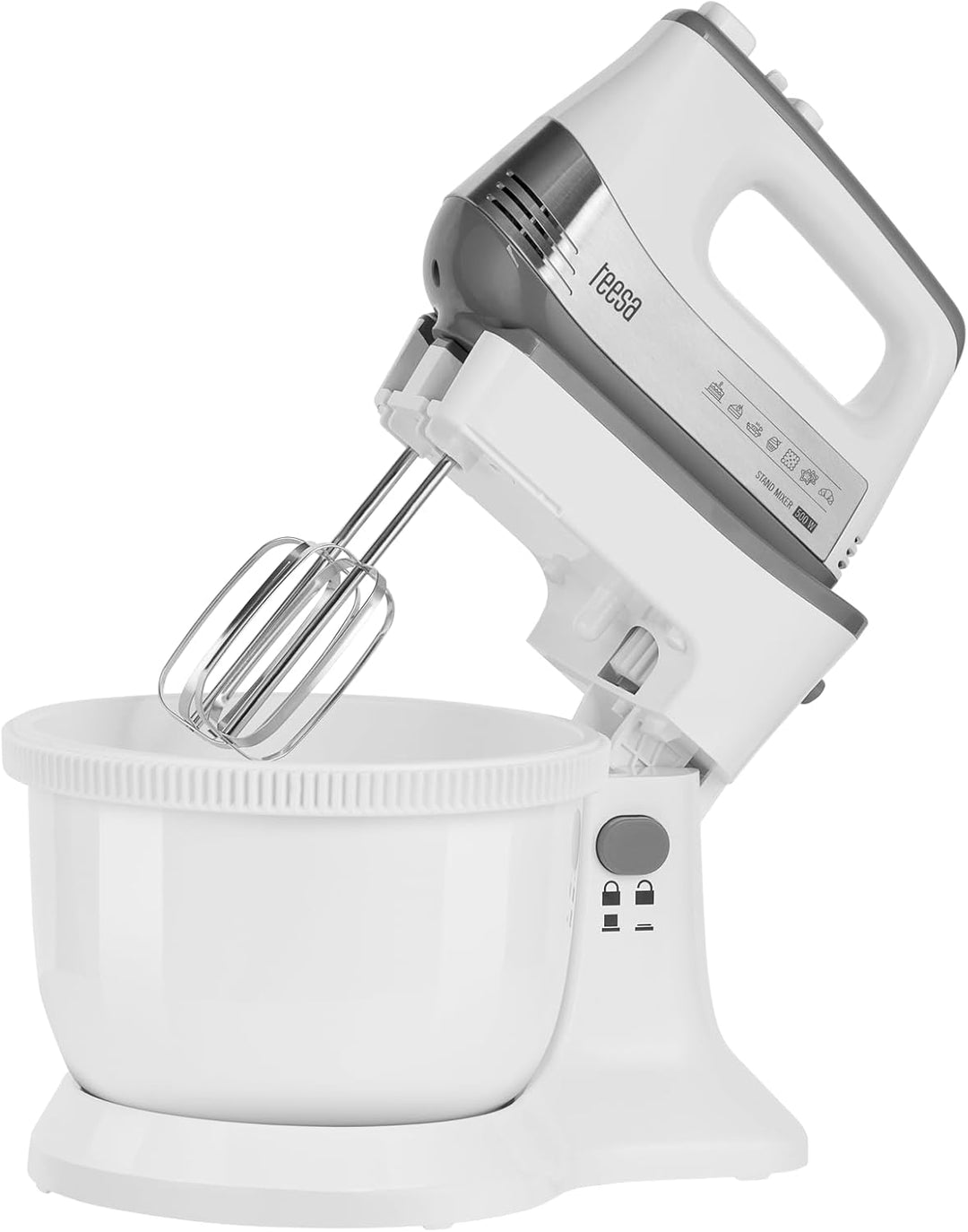 Teesa Handmixer mit Drehschale Leistung 500W TSA3548 5 Stufen Drehzahlregelung Turbo-Funktion, Weiss