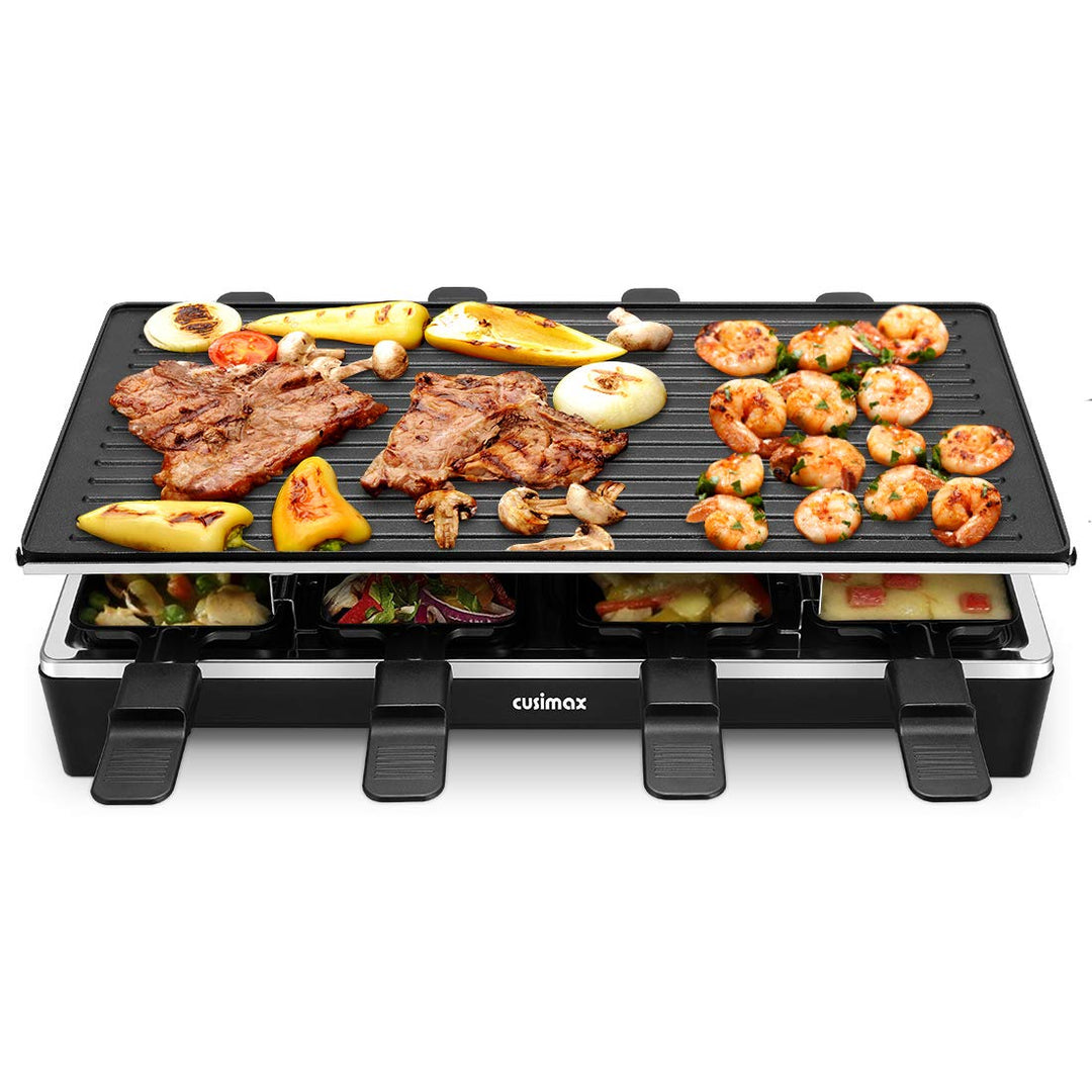 Cusimax Raclette Grill mit Reversible Grillpfanne, Steuerung Partygrill für 8 Personen,Stufenlos Reg