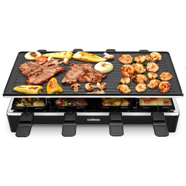 Cusimax Raclette Grill mit Reversible Grillpfanne, Steuerung Partygrill für 8 Personen,Stufenlos Reg