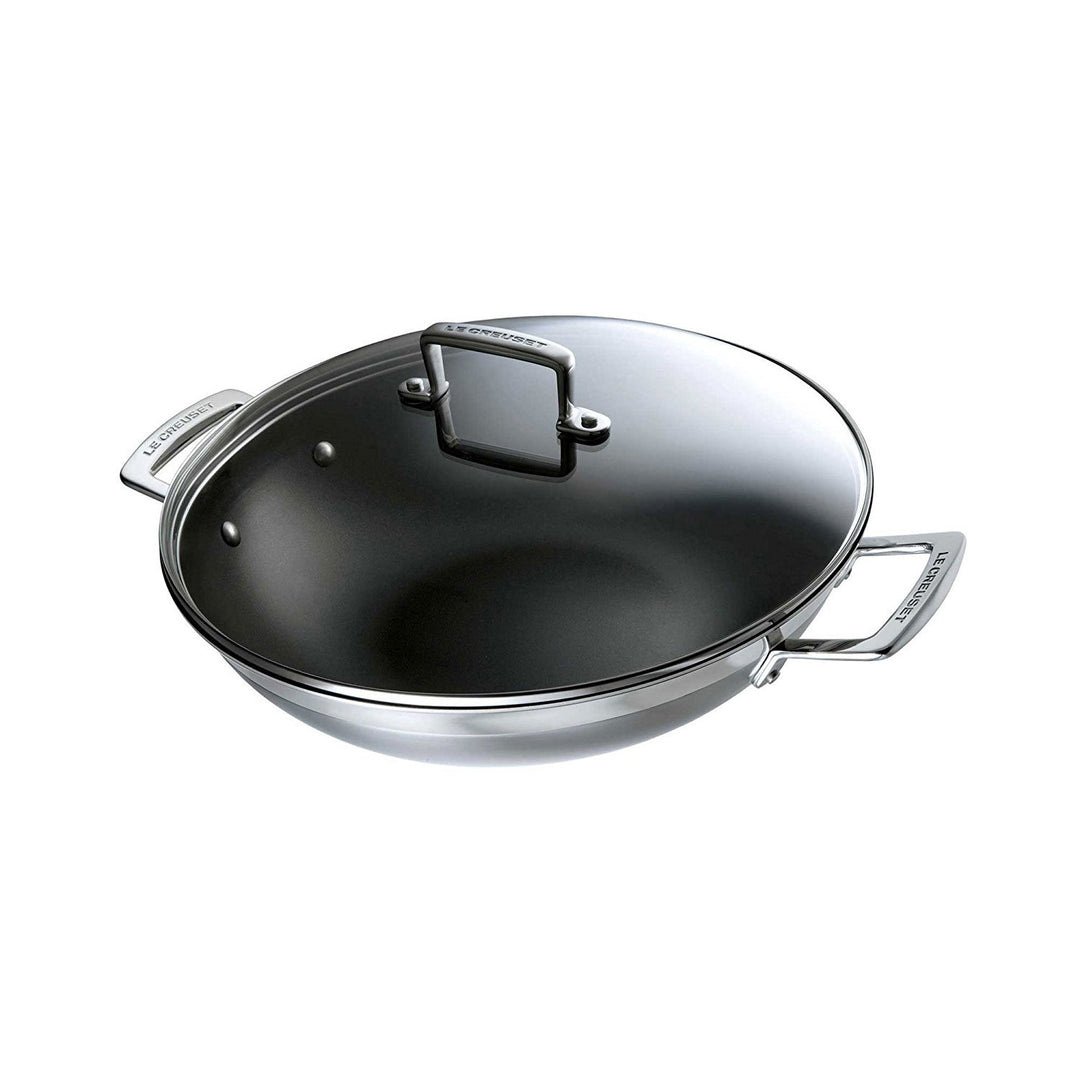 Le Creuset Antihaftbeschichteter Wok aus 3-ply Edelstahl mit Glasdeckel, Ø 30 cm, Für alle Herdarten