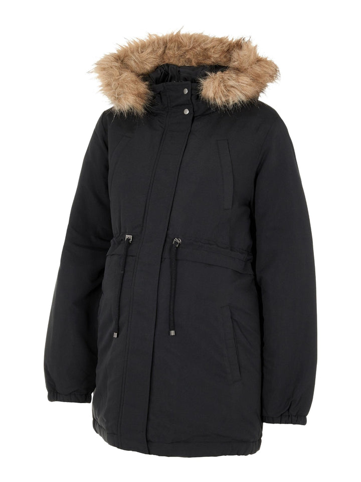 Mama Licious Female Langer Parka Umstands-Jacke XS Schwarz, XS Schwarz