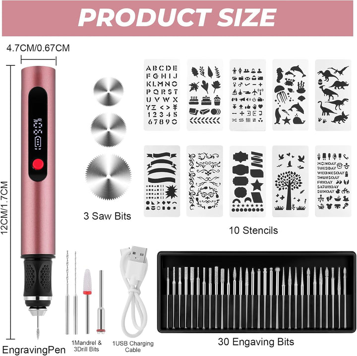Flintronic Gravierstift, Kabelloser Elektrischer Gravierstift mit 30 Bits, Mini Gravierwerkzeug 3-Ga