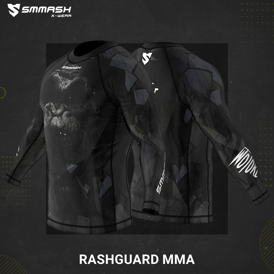 SMMASH Funktionsshirt Herren Rashguard Langarm Sportshirt MMA Thaibox Muay Thai Kickboxen Atmungsakt