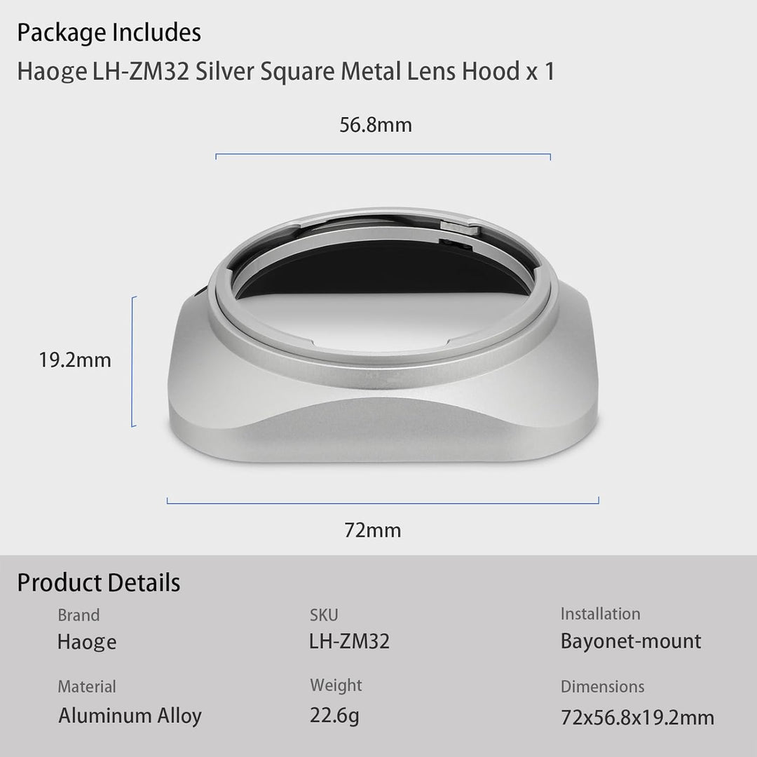 Haoge LH-ZM33P Gegenlichtblende mit Bajonettverschluss, Metall, rechteckig, für Carl Zeiss Distagon