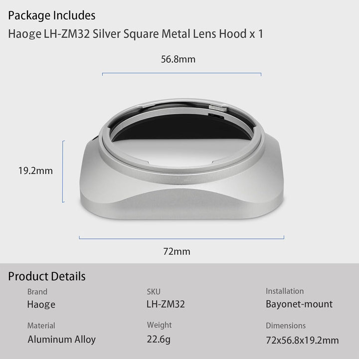 Haoge LH-ZM33P Gegenlichtblende mit Bajonettverschluss, Metall, rechteckig, für Carl Zeiss Distagon