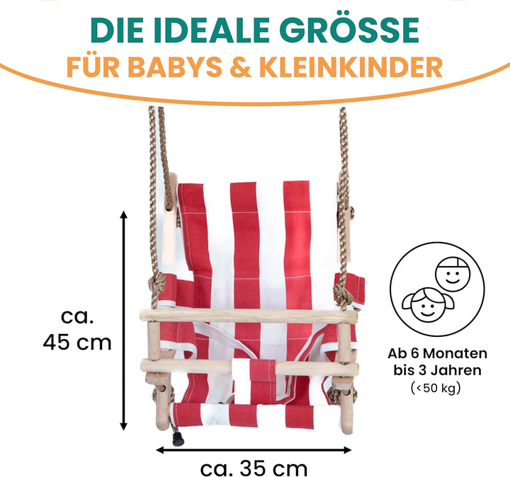 Gartenpirat Babyschaukel aus Holz und Stoff rot/weiss Babysitz Schaukelsitz, Rot
