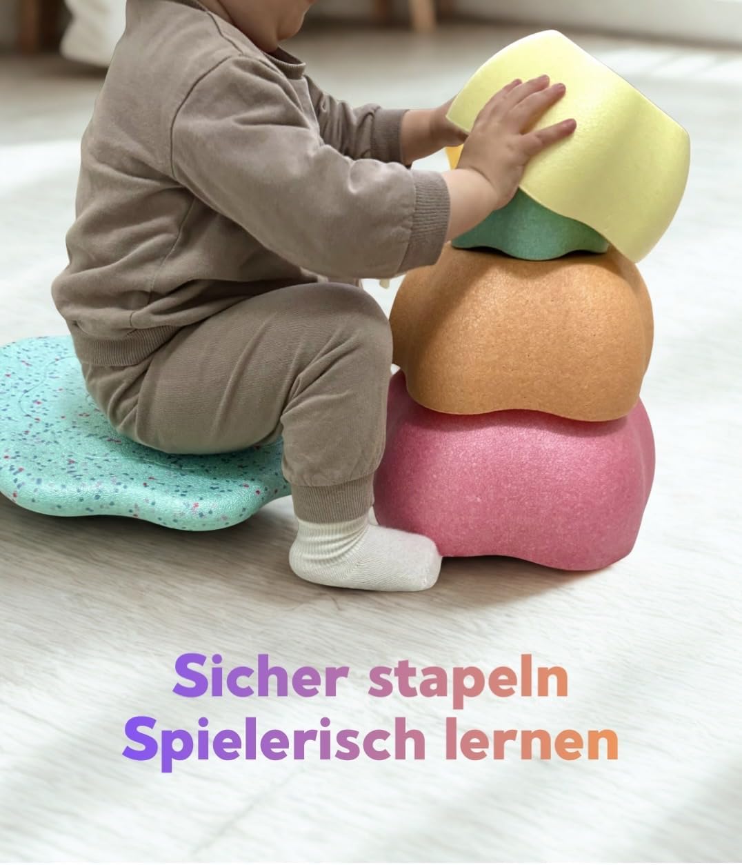 Generisch Balanciersteine mit Balancierbrett als Set für Kinder I Spiel- & Stapelsteine I Motorikspi