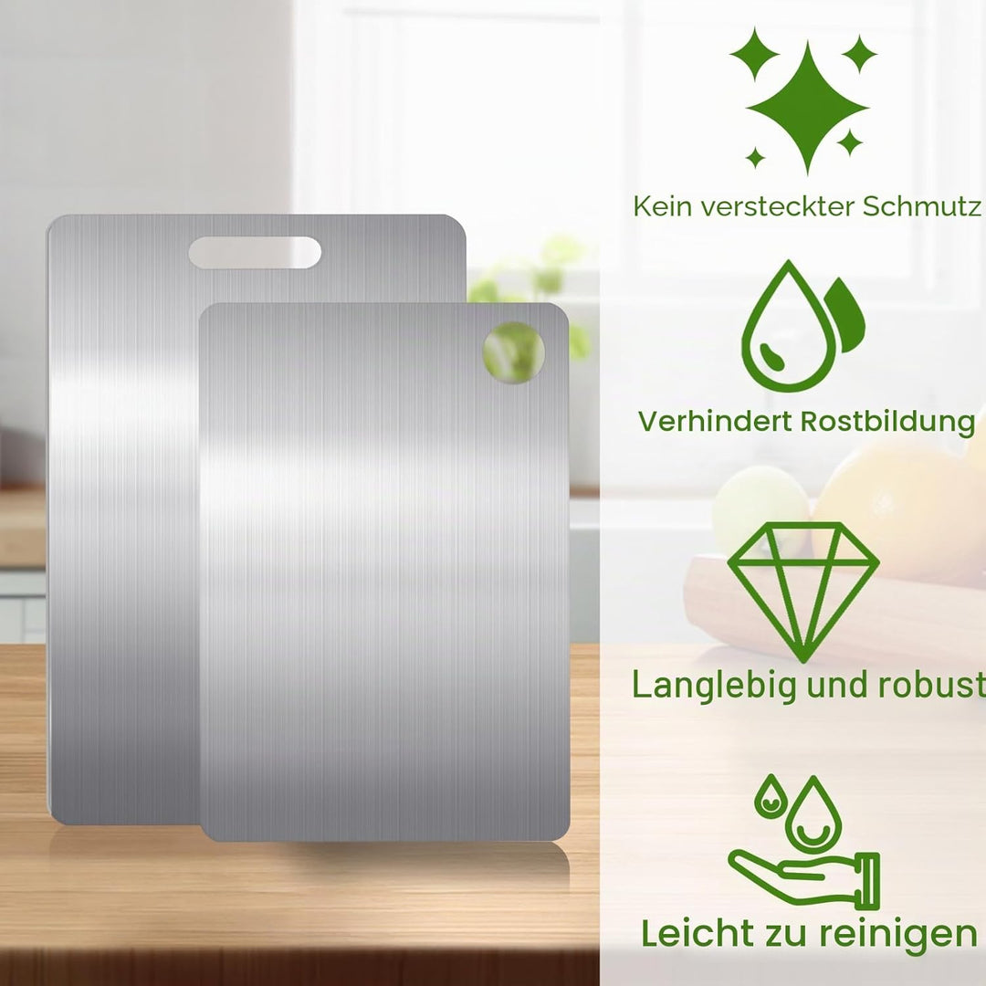 2 Pcs Titan Schneidebrett, S304 Schneidebrett Edelstahl, BPA-frei Doppelseitiges Lebensmittel Grade