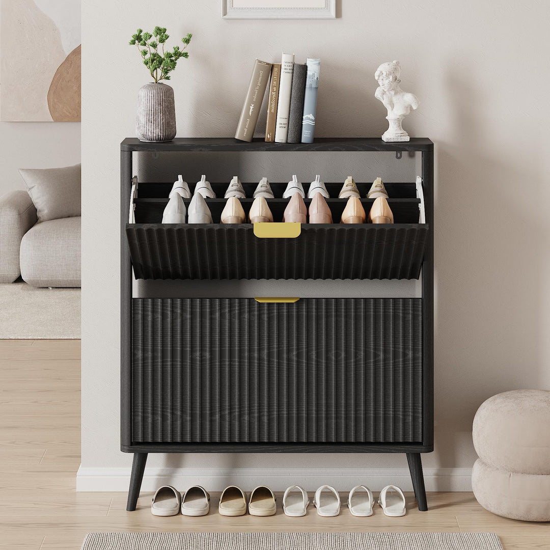 Schuhschrank, Schuhkipper mit 2 Klappen, Schuhregal Schmal, versteckte Schuhaufbewahrung, Schuhschra