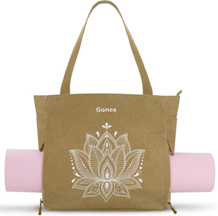 Gonex Yogatasche, Grosse Pilates Tragetasche mit Mehreren Taschen für Damen Herren, Robuste Canvas T