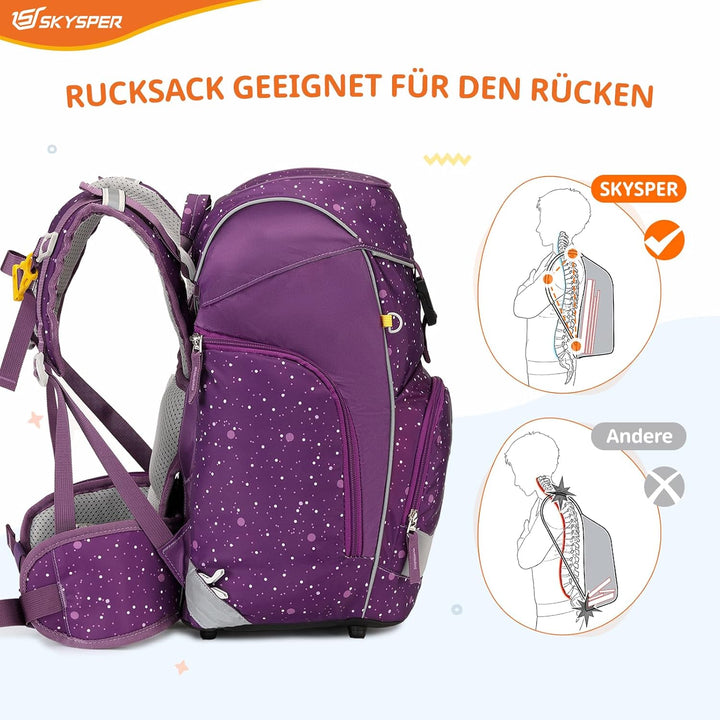 SKYSPER Schulranzen Set 5-teilig für Jungen Mädchen 1. Klasse Grundschule Schulrucksack Sporttasche