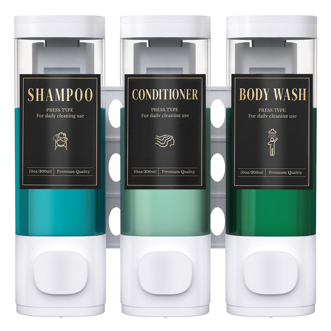 Luxspire Shampoo- und Conditioner-Spender, bohrerloser Wand-Duschseifenspender mit 3 Kammern und was