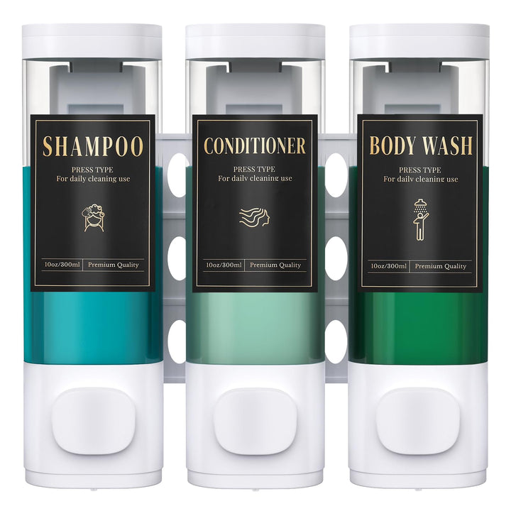Luxspire Shampoo- und Conditioner-Spender, bohrerloser Wand-Duschseifenspender mit 3 Kammern und was