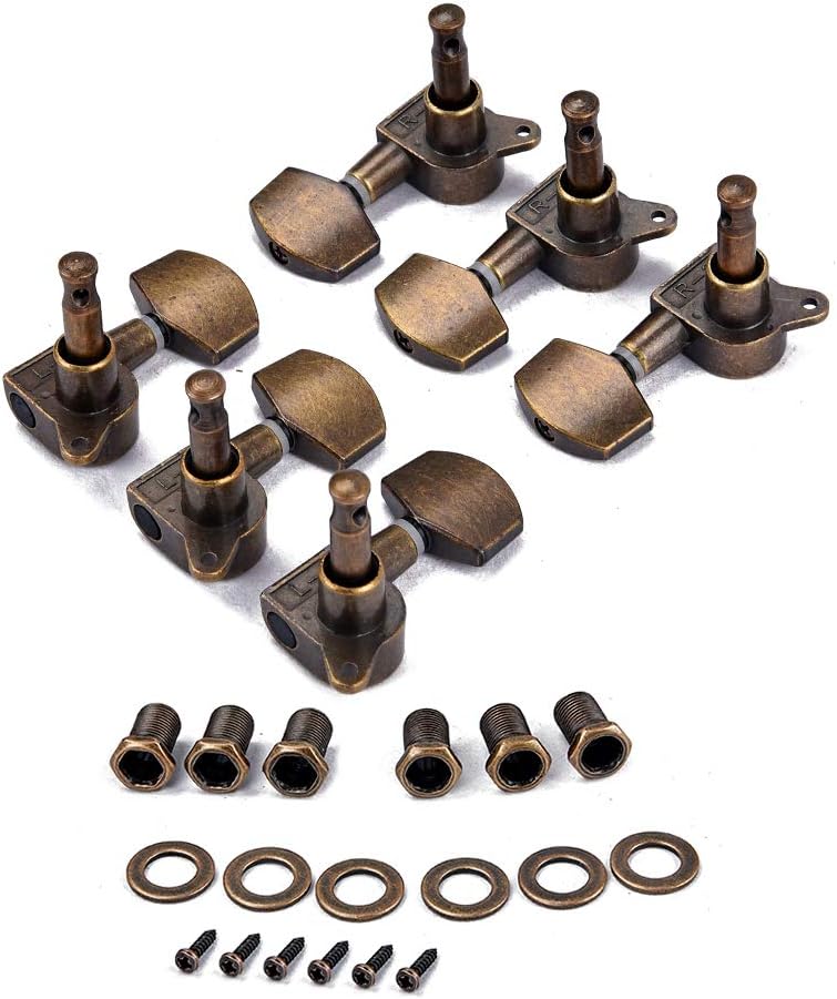 Alnicov Guitar Machine Heads Saiten-Tuning Pegs Tuner 3R3L für Akustik- oder E-Gitarren-Bronze