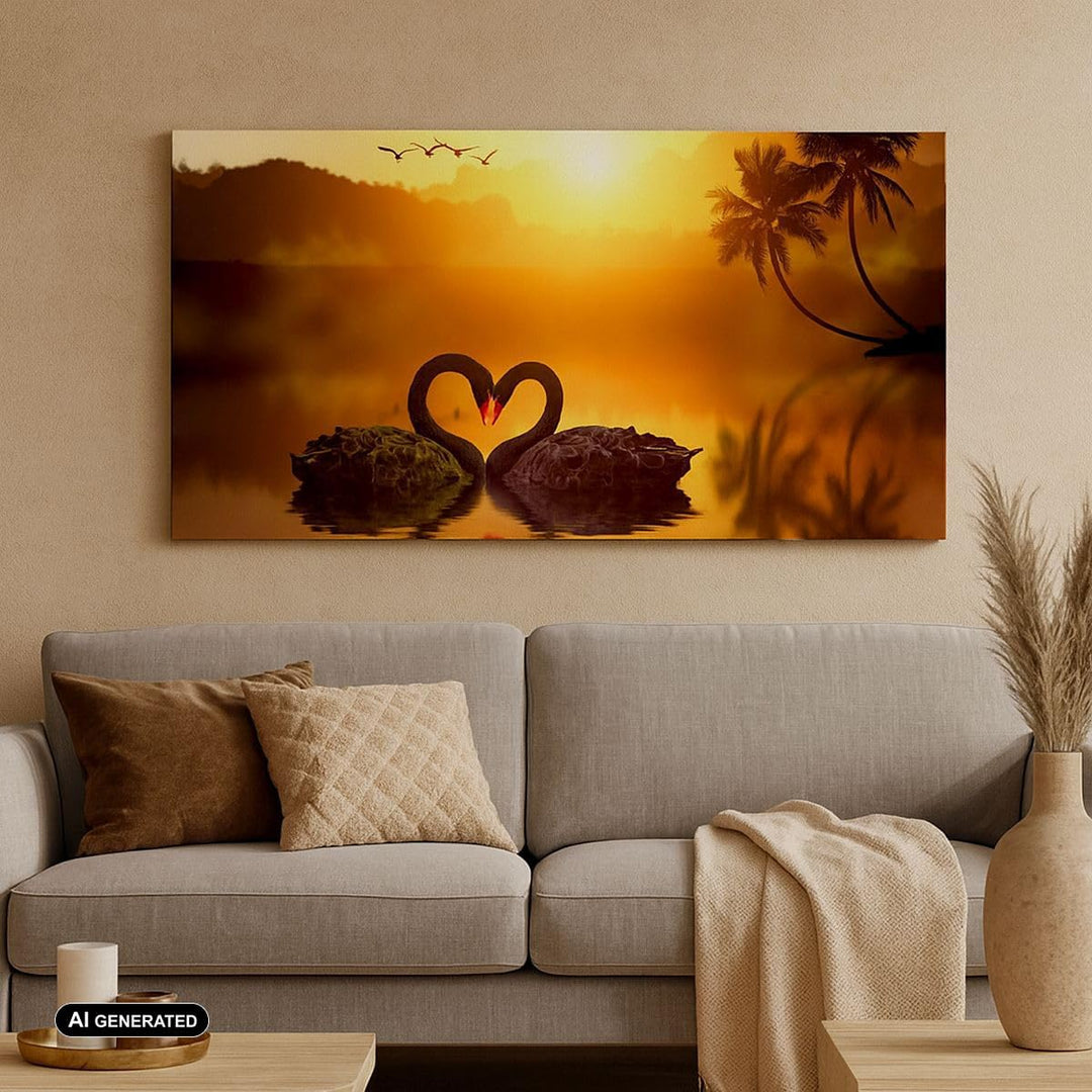 Panorama Bilder auf Leinwand 100x40cm Leinwandbild Schwan Wasser Paar Gross Wanddeko Bild Schlafzimm