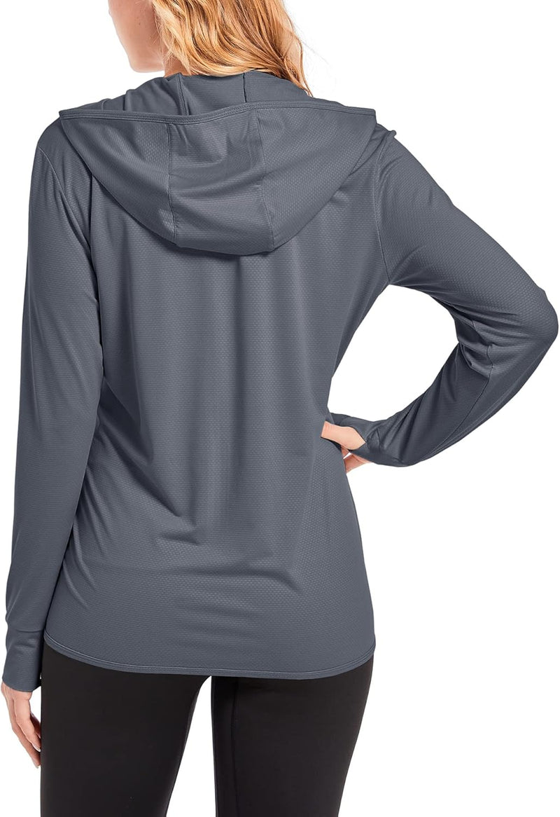 TACVASEN Damen UV Shirt Kapuze Jacke Langarm Laufshirt Schnelltrocknend Sportshirt Full Zip Sun Hood