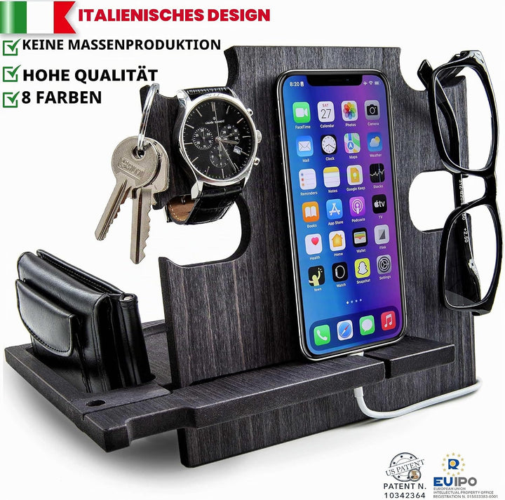 Dockingstation aus Holz, Idee für Männer, Smartphone-Ständer - Nachttischhalter für Ihn, Desk Organi