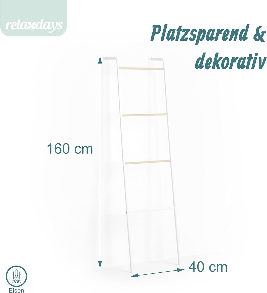 Relaxdays Handtuchleiter aus Metall, 4 Sprossen, für Handtücher & Kleidung, platzsparend, HxBxT 158x