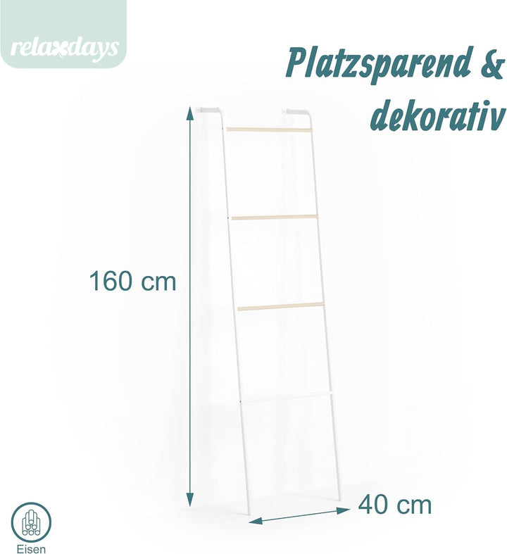 Relaxdays Handtuchleiter aus Metall, 4 Sprossen, für Handtücher & Kleidung, platzsparend, HxBxT 158x