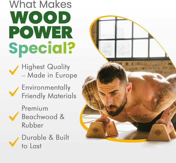 woodpower PowerBars Holz-Parallettes gelenkschonende Liegestützgriffe, Handstand-Barren & Minibarren