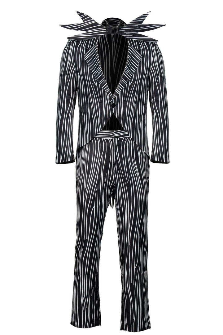 NUWIND Jack Skellington Herren Halloween Cosplay Kostüm Gestreifter Anzug mit Hose Fledermaus Fliege