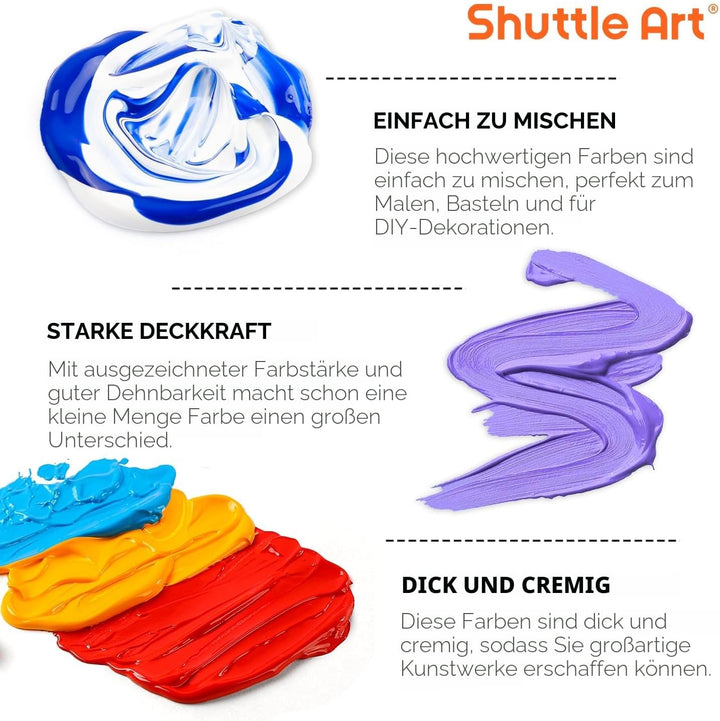 Shuttle Art Acrylfarben Set, 36 Acryl farben in Flaschen (je 60ml) mit 12 Pinselset &amp; 1 Palette, ung