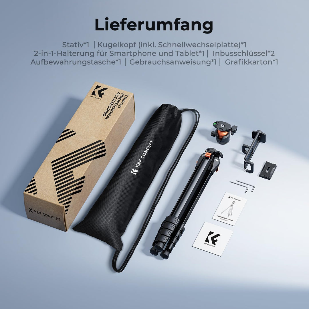 K&F CONCEPT Kamera Stativ Handy Stativ,187cm Kamerastativ, Tripod für Smartphone mit Handy Tablet Ha