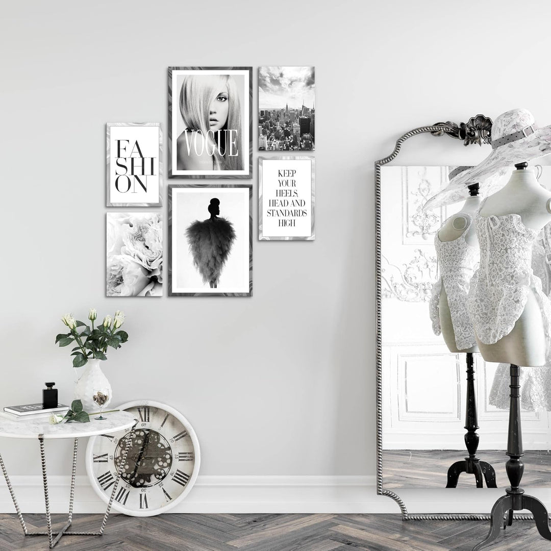 Novart Wandbilder Set Coco Fashion Schwarz Weiss - KEIN EXTRA RAHMEN BENÖTIGT - Modern Deko - Wohnzi