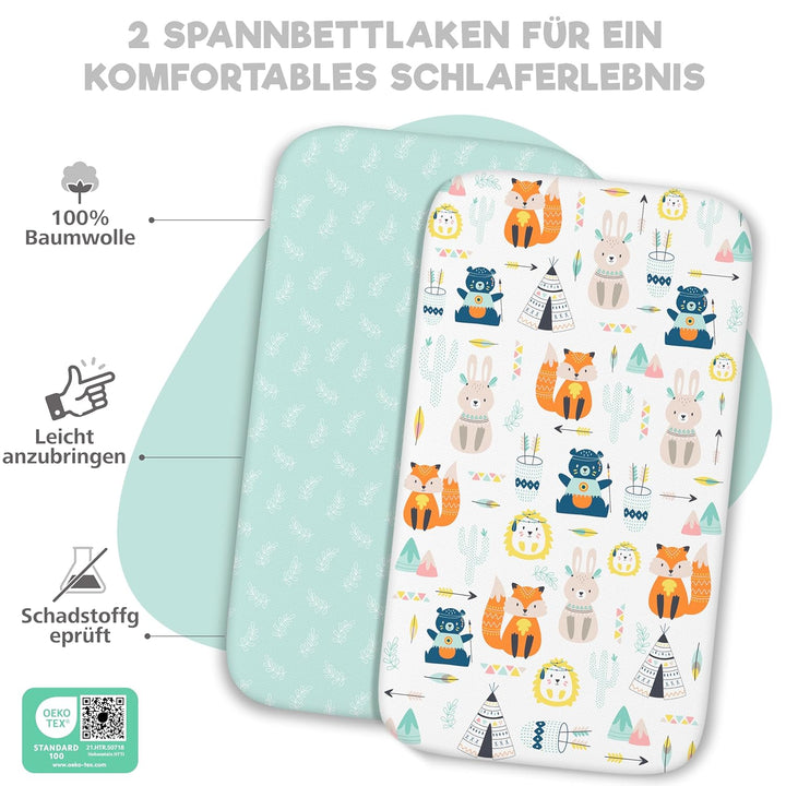 Sweety Fox 2X Spannbettlaken aus 100% Baumwolle mit Gummiband - 1X Matratzenschoner aus 100% wasserd