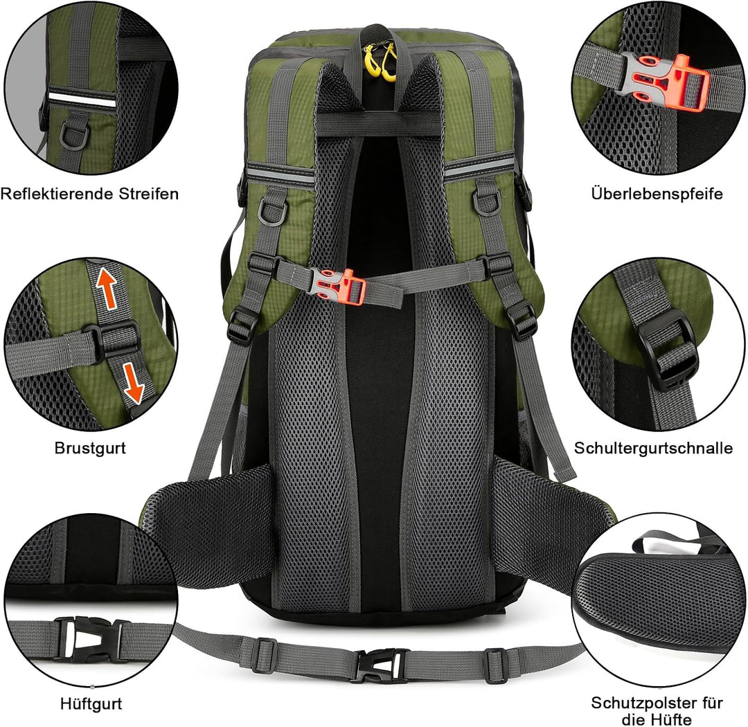 jianyana Wanderrucksack 50L Trekkingrucksack Regenhülle Reiserucksack Wasserdichter Campingrucksack