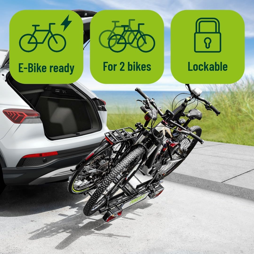 EUFAB 12010LAS Fahrradträger POKER-F, E-Bike geeignet, komplett vormontiert, Diebstahlschutz, für 2