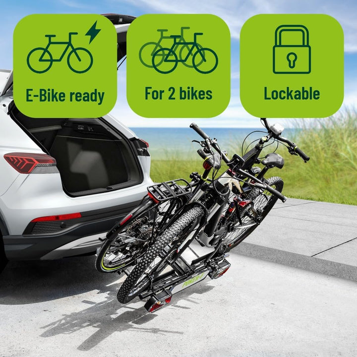 EUFAB 12010LAS Fahrradträger POKER-F, E-Bike geeignet, komplett vormontiert, Diebstahlschutz, für 2