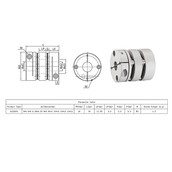 CHANCS D26 L30 Flexible Kupplung von Membranmotorrad 8 mm Bohrung auf schmale Motorwellenklemme 8 mm