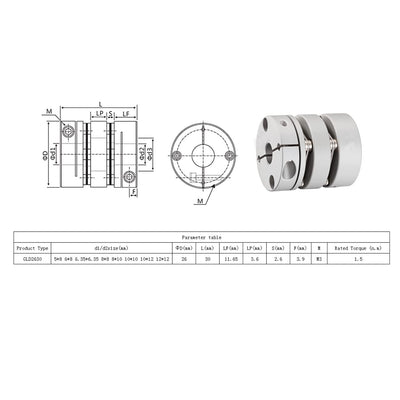 CHANCS D26 L30 Membranmotorrad Flexible Kupplung Bohrung 12mm bis 12mm Klemmendichte Motorwelle für