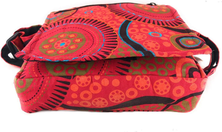 Damen Baumwolle Umhängetasche Indische Ethno Stil Boho Maliprint Tasche Baumwolle satche l mit Klapp