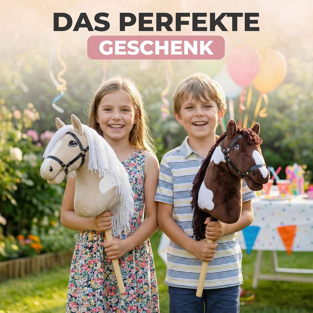 NATURTRIEB Steckenpferd mit Trense | Grosses Hobby Horse für Kinder | A3 | Schecke | mit Halfter & Z