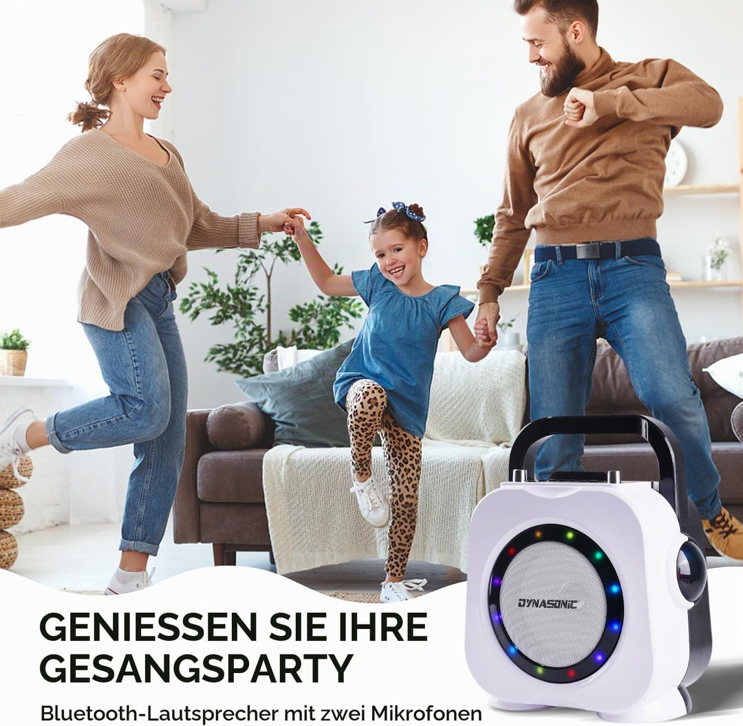 DYNASONISCH. Kabelloser Bluetooth-Lautsprecher mit LED-Leuchten. Tragbare Karaokemaschine mit Zwei M