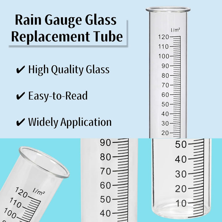 JUJOYBD 2X Ersatzgläser für Regenmesser, Glas mit Skala in l/m², Ersatz-Zylinder, Niederschlagsmesse