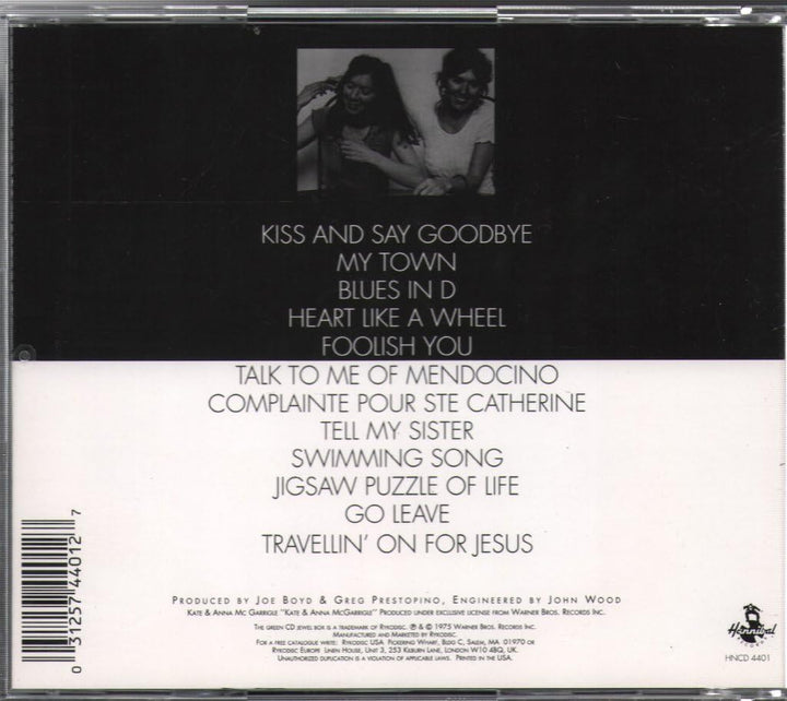 Kate & Anna McGarriggle, Audio-CD