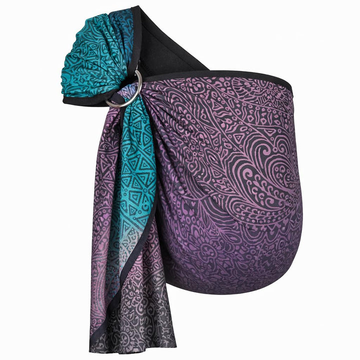 Hoppediz Ring-Sling, Baby-Tragetuch ab Geburt, 100 % kbA-Baumwolle, Design Jaipur black, Jaipur blac